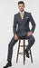 Men’s Navy and Tan Windowpane Double-Breasted Suit | Classic 2-Piece Plaid Dress Suit, Business, and Formal Events By Rossiman