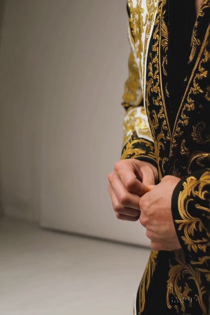 White and Gold and Black Tuxedo Jacket - Designer Pattern