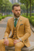 Men’s Stylish Plaid Wedding Suit – Yellow 3-Piece Ensemble