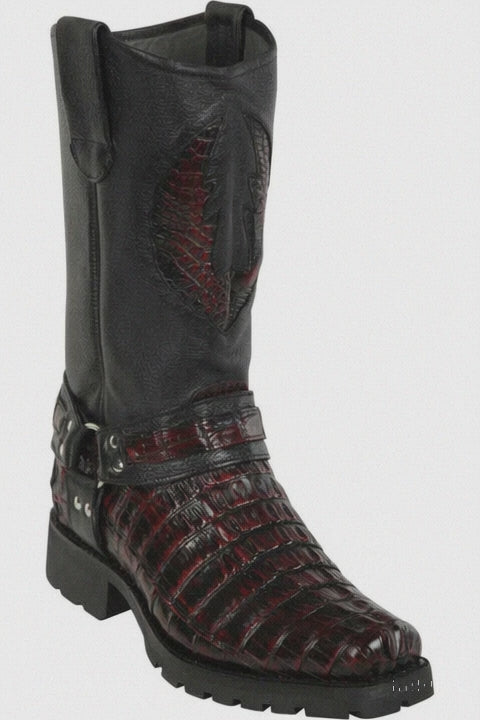 Men's Los Altos Caiman Tail Skin Biker Boots - Black Cherry