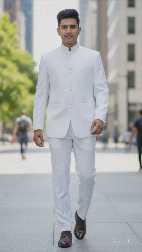 Off White sales Cream Ivory Mandarin Suits For Men