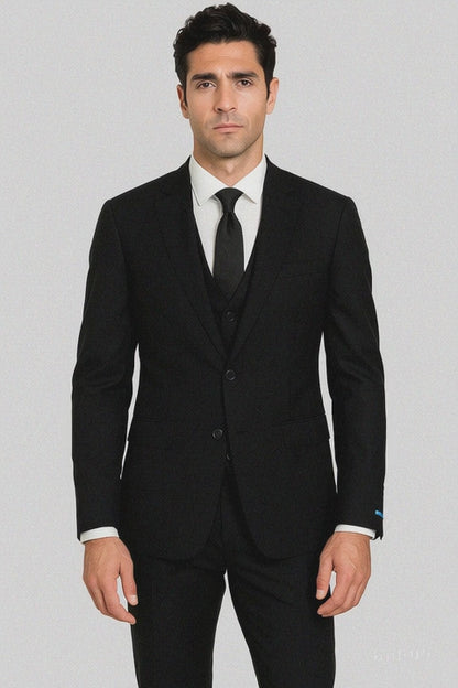 Black Birdseye Pattern Slim Fit Men’s Two Button Vested Suit