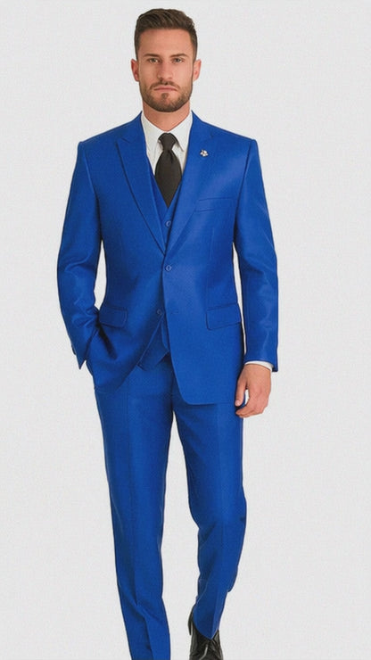 Mens Solid Royal Suit Brand 3 Piece Fashion Dress Suits
