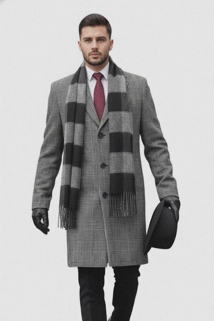 Mens Overcoat - Grey and Black Glen Plaid Carocat