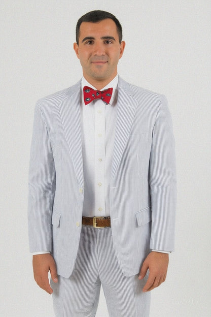Men's Two Buttons  100% Cotton Grey/White seersucker ~ sear sucker Suit Available Big and Tall Sizes