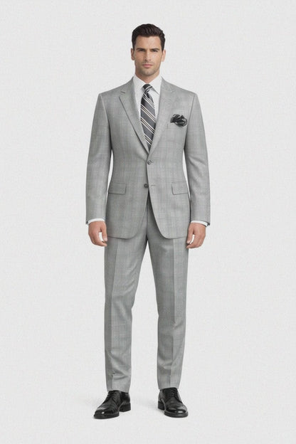 2 Btn Flat Front Pants Glen Plaid, Side Vents, Super 150's Pick Stitch Suit