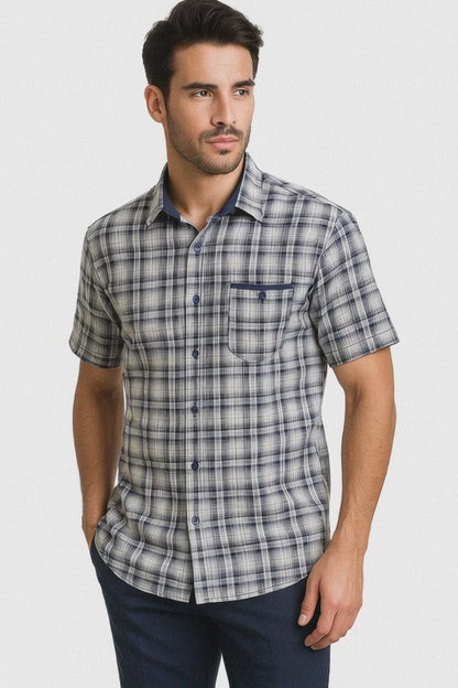 Mens Textured Plaid Walking Suit in Navy/white by Dreams by Zacchi – 2 Piece Leisure Outfit with Matching Shirt and Pants - $99