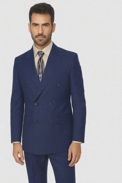 Men'S Double Breasted Suits Men'S 2 Piece Cobalt ~ Indigo~Teal ~Indigo ~ Bright Blue (Slate) Suit - Double Breasted