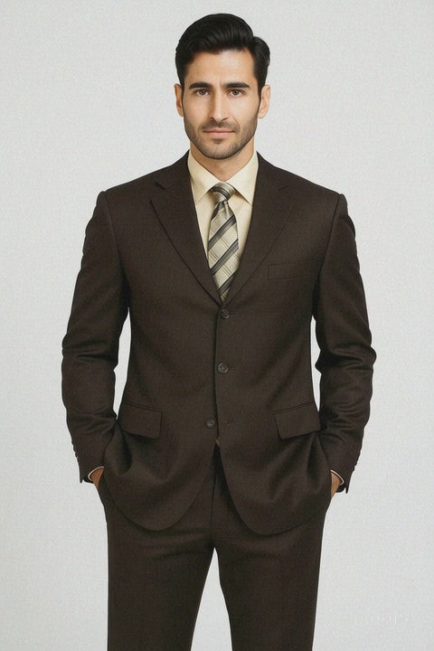  Classic 3-Button Brown Suit 