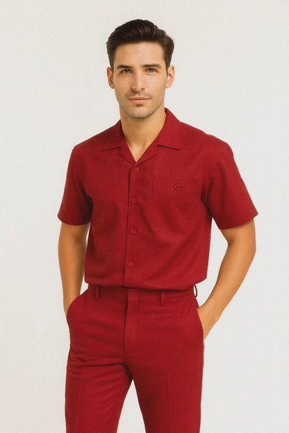 Mens Linen Walking Suit - Red Summer Outfit - Mens Linen Suit