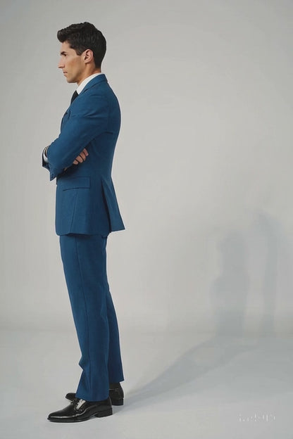 Slim Fit Suit - Fitted Suit Men'S Flat Front Pants Cobalt Blue ~ Indigo ~ Bright Blue ~ Teal Suit