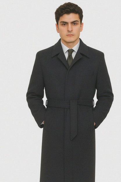 Mens Overcoat Mens Topcoat Mens Charcoal Belted Wool Dress Coat