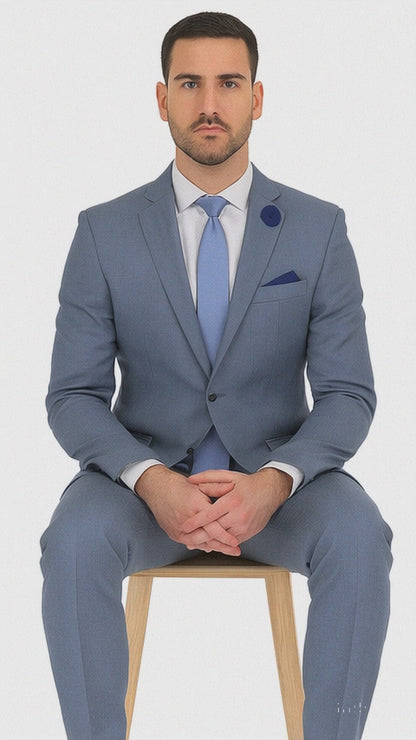 Vitali Brand Suits - 2 Button Slim Fit Sharkskin Textured Pattern Tapered Fit Suit With Vent Light Blue Online Discount Fashion Sale
