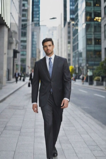 Athletic Cut Classic Suits Men's suit  Classic Relax Fit Pleated Pants 19 Inch Bottom Charcoal