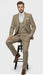 Men’s Beige Pinstripe Three-Piece Suit – Classic Fit Formal Suit with Vest and Flat-Front Pants in Tan Stripe By Rossiman