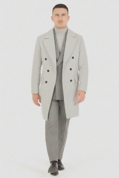 Mens Six Button Peak Lapel Suit Grey
