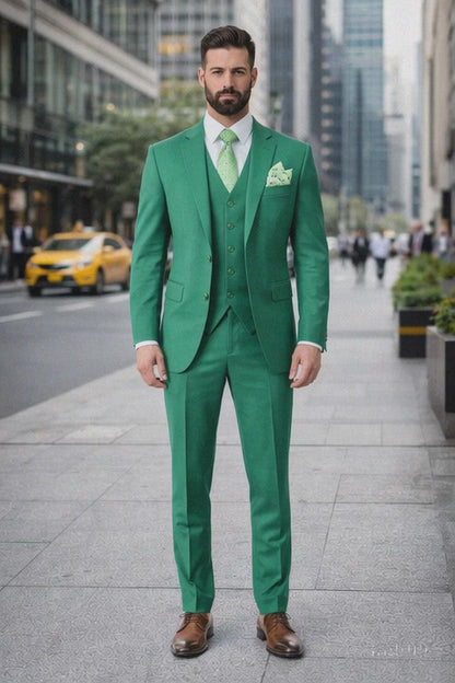 Mens One Button Notch Lapel Green Suit