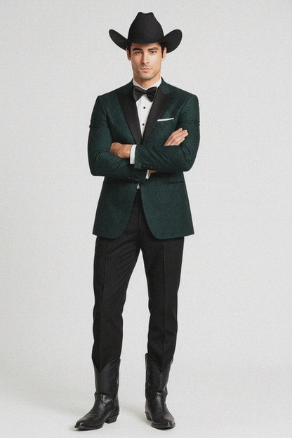Western Suit - Trajes Para Hombres - Cowboy Formal Attire - Trajes De Novio - Peak Lapel Single Breasted Green Suit
