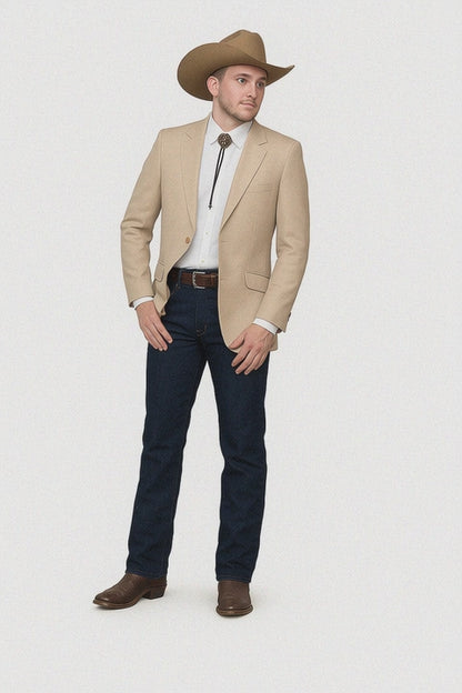 Western Tan Tuxedo Dinner Jacket - Light Khaki Beige Color