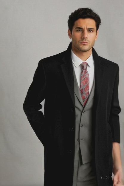 Mens Black Wool and Cashmere Overcoat – Full Length Topcoat or Three Quarter Carcoat