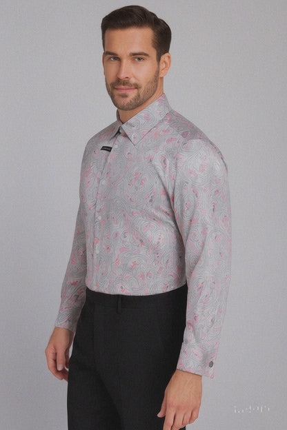 Mens Paisley Shirts - Club Fashion Dress Shirt Spread Collar in  Color Grey