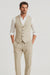 Five Button Besom pocket Men's Tan Chambray Slim Fit Suit Separates Vest