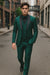 Mens Emerald Green Tuxedo with Black Satin Shawl Lapel – 3 Piece Formal Suit with Vest