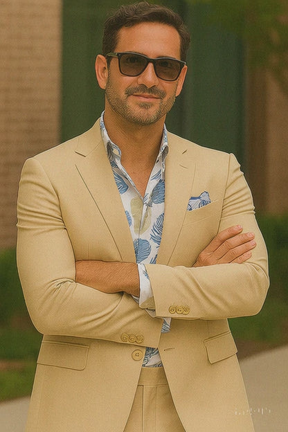 3 Piece Linen Suit - Khaki Mens Suit - summer Suit