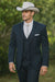 2 Button Vested Satin Trim Lapel Cowboy Tuxedo in Navy