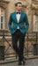 Mens Teal Blue Paisley Tuxedo Jacket – Elegant Shawl Lapel Dinner Blazer for Weddings, Prom and Formal Events - Greenish Blue