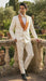 Men's Ivory and Gold Jacquard Tuxedo Suit + Bowtie – Formal Wedding, Prom, and Gala Outfit in Cream Off White color