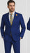 Plaid Suits - Windowpane Blue Suit - Peak Lapel Style
