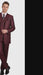 Men’s Burgundy 3-Piece Suit – Burgundy Three Buttons Vested Suit - Pleated Pants Classic Fit Athletic Cut