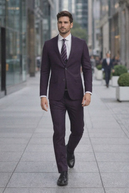 "Burgundy Men's Skinny Fit Vested Suit - Two Button Style Modern Fit"