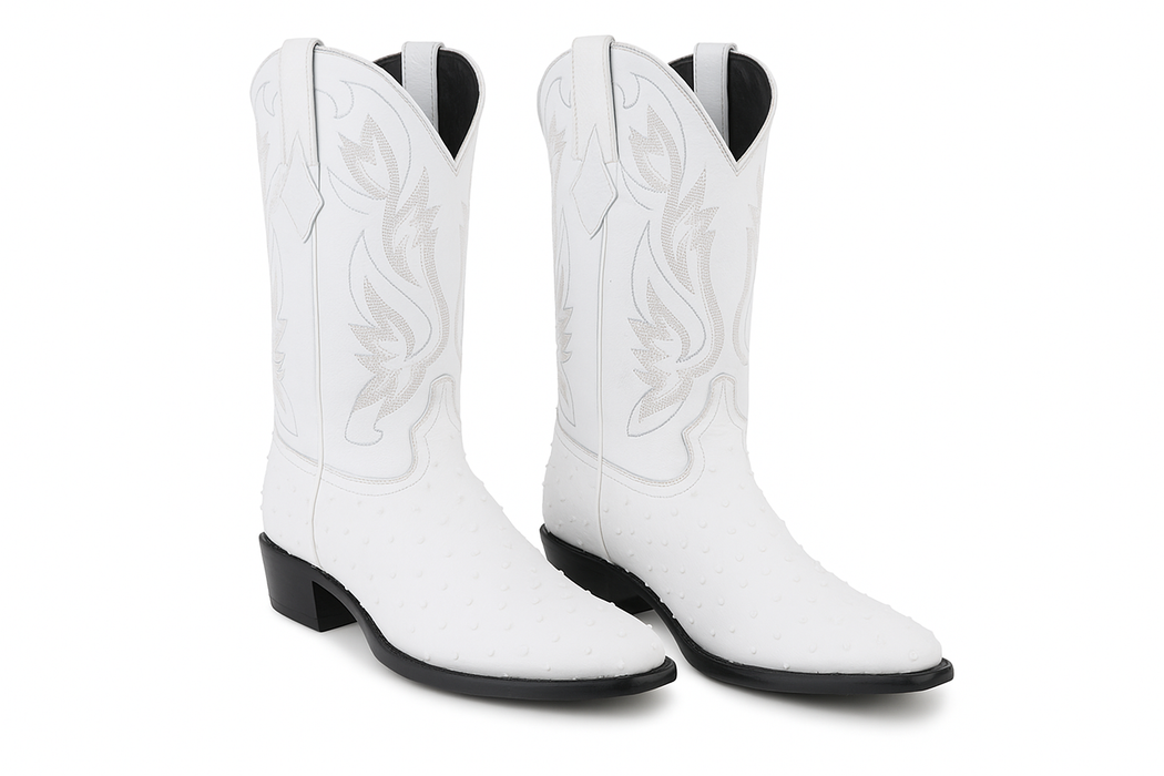 Print Ostrich Boots White