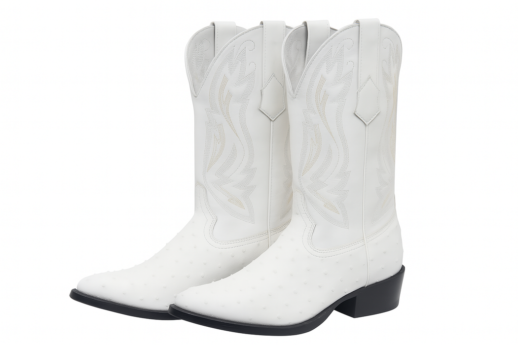Print Ostrich Boots White