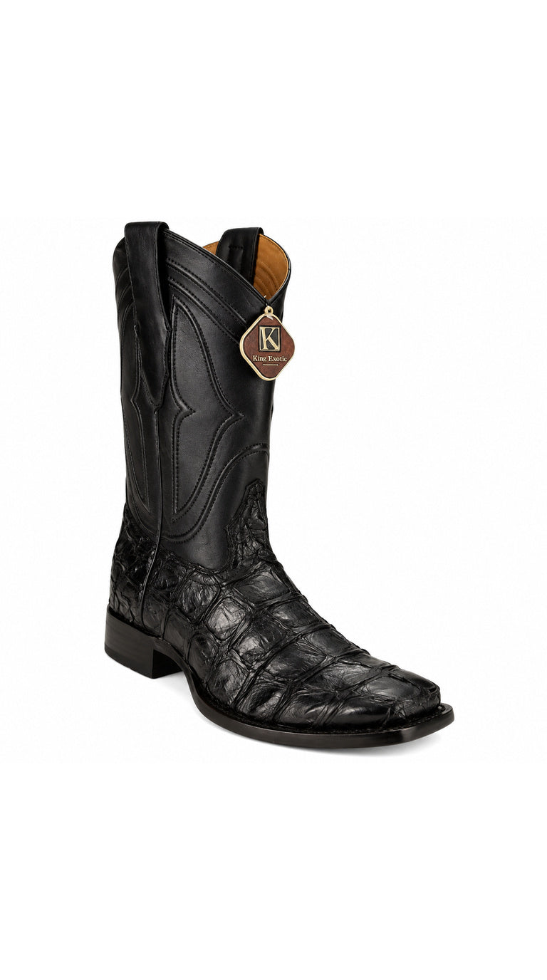 King Exotic Pirarucu Wide Square Boots- Black
