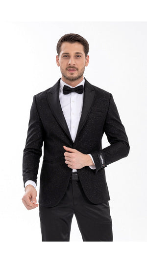 Mens Black Tuxedo - New Year Christmas Sequin Sparkly Shiny Holiday Dinner Jacket + Pants