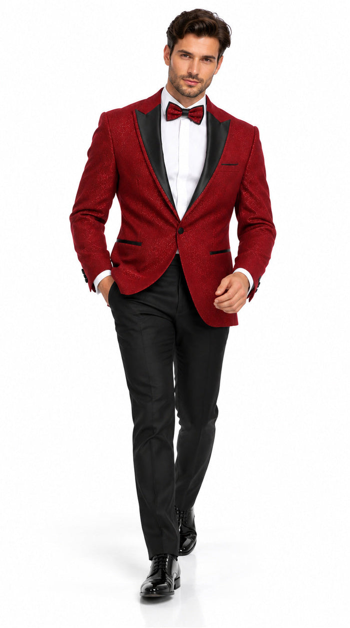 Mens Burgundy Tuxedo - Maroon Wine Color Sequin Sparkly Shiny Dinner Jacket + Pants