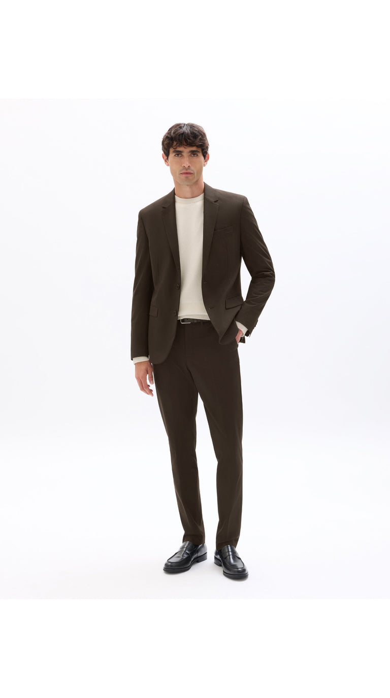Slim Bi-Stretch Suit Jacket - Brown