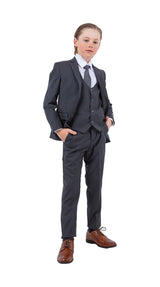 Stacy Adams Boy's 5-Piece Solid Suit - Charcoal Grey