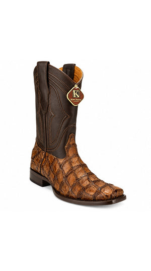King Exotic Pirarucu Wide Square Boots- Brown