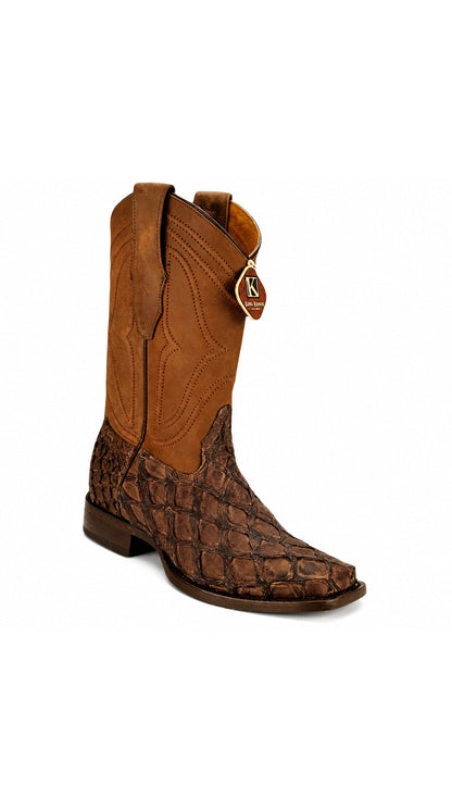 King Exotic Pirarucu Wide Square Boots- Tobacco