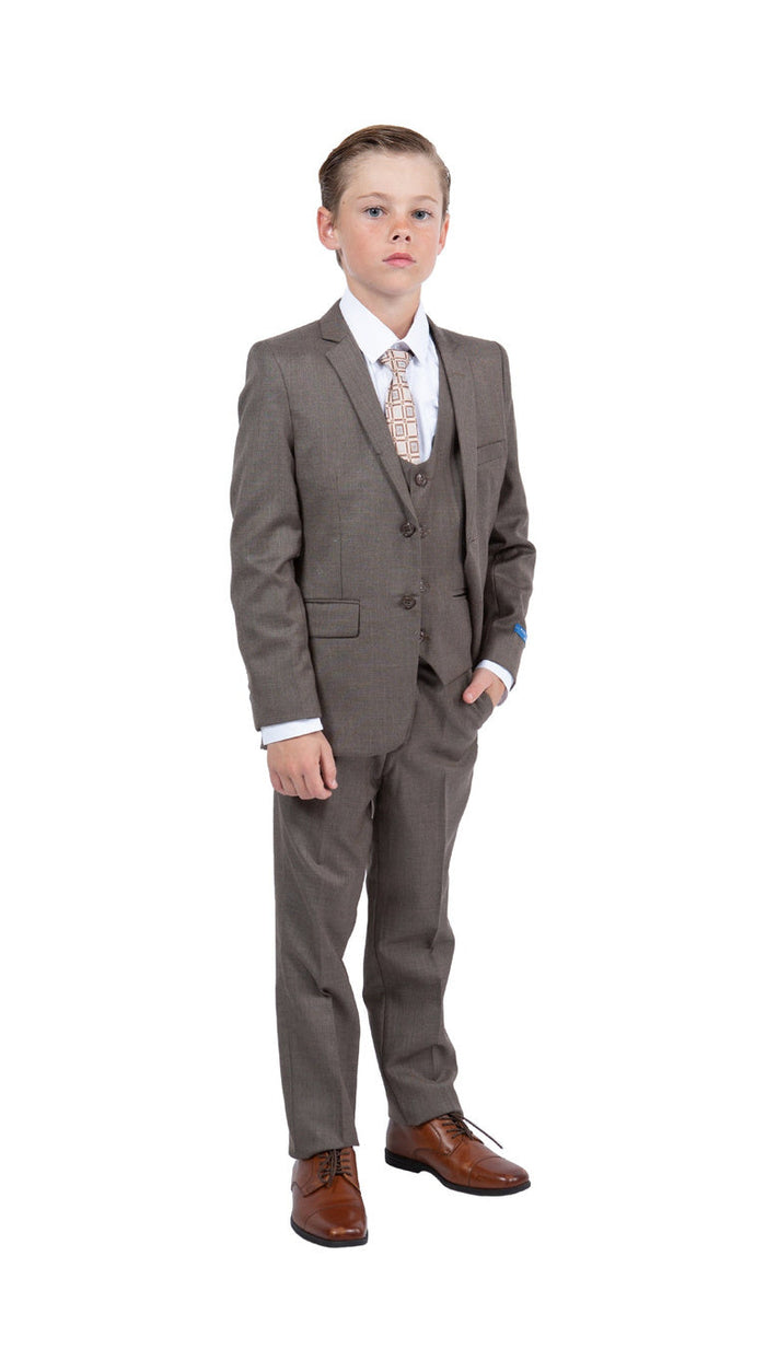 Perry Ellis Boy's Sharkskin 5-Piece Suit - Cocoa