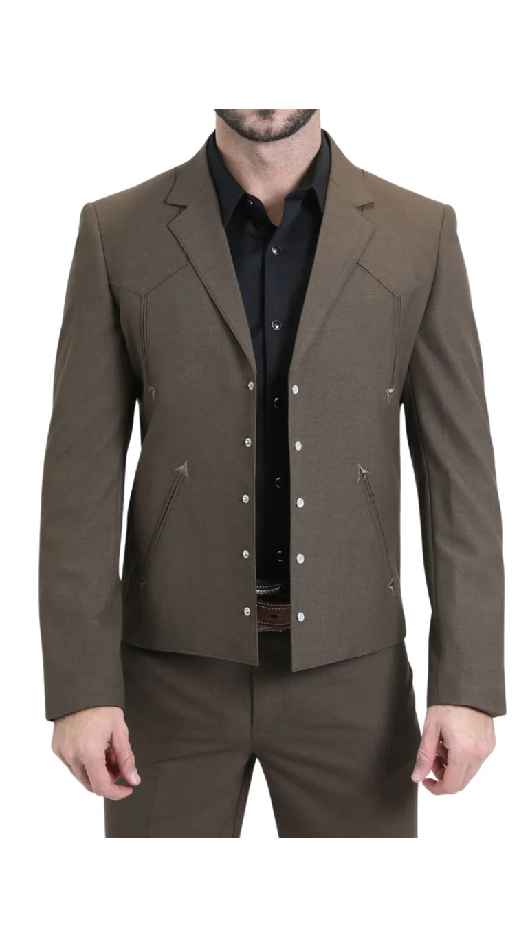 Men's Brown Western Suit 2-Piece - Cowboy Suit with Western Yoke & Pearl Snaps