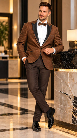 Mens Light Brown Tuxedo Suit Sequin Sparkly Shiny Dinner Jacket + Pants