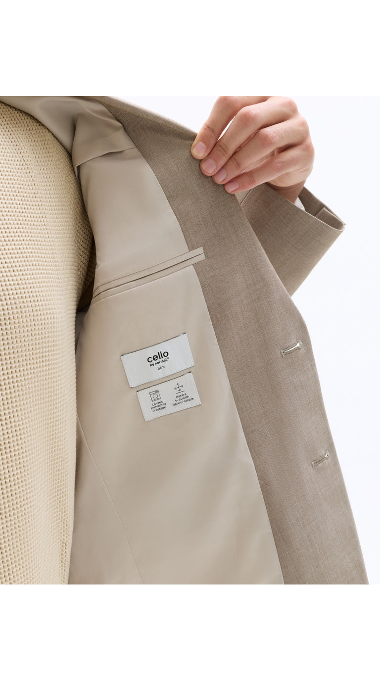 Slim Fit Bi-Stretch Suit Jacket - Dark Beige