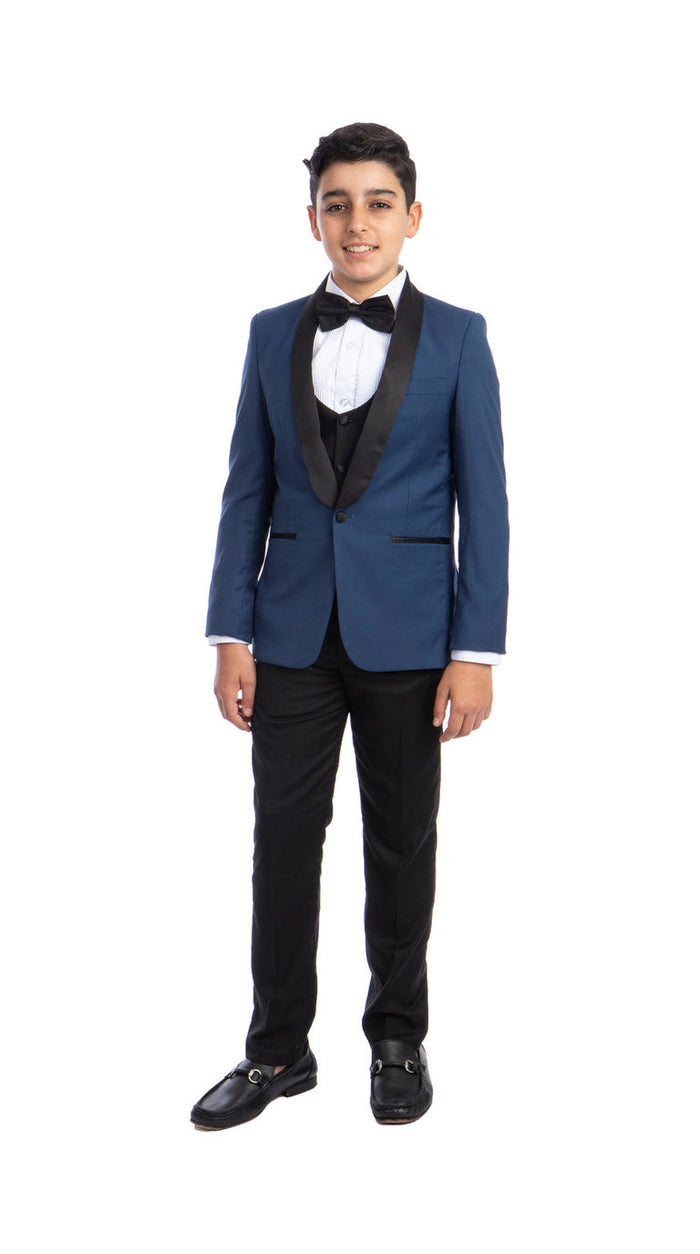 Perry Ellis Boys' Shawl Collar 5-Piece Tuxedo - Indigo Blue