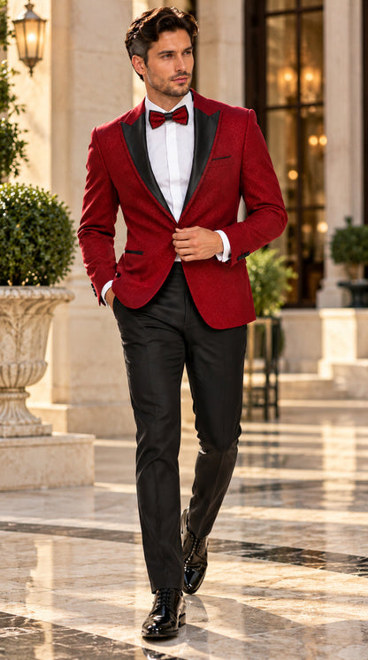 Mens Burgundy Tuxedo - Maroon Wine Color Sequin Sparkly Shiny Dinner Jacket + Pants