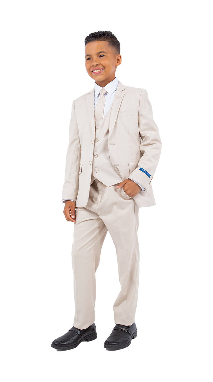 Perry Ellis Boy's 5-Piece Solid Suit - Tan